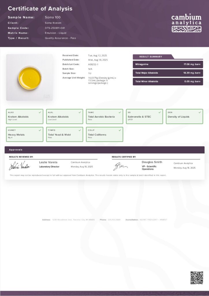 thumbnail of Soma 100 – Batch #A08252-1, Batch Date-25-08-18